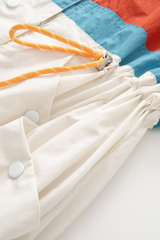 Contrast Panel Drawstring Hooded Jacket