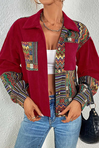 Geometric Patchwork Corduroy Shacket