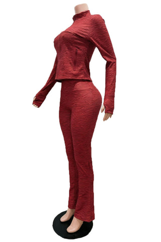 Mock Neck Zip-Up Flare Pants Set