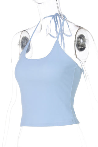 Halter-Neck Ribbed Tank Top