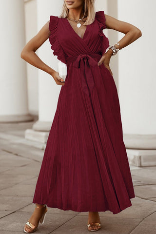 Pleated V-Neck Wrap Dress