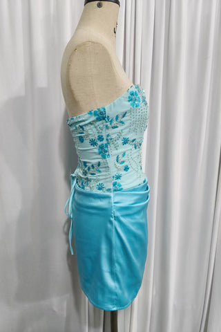 Strapless Floral Embellished Mini Dress