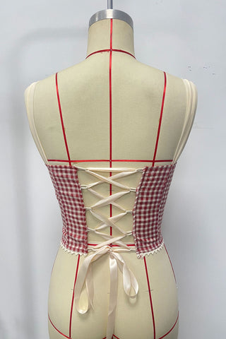 Gingham Off-Shoulder Corset Top