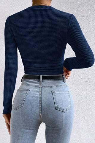 Textured Cropped Long Sleeve Top