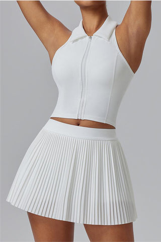 Zip-Front Skirt Set with Pleated Design