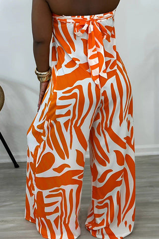 Strapless Wide-Leg Printed Jumpsuit