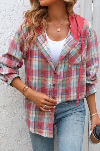 Plaid Hooded Button-Front Shirt