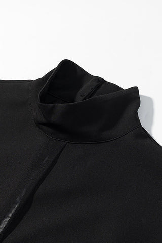 Mock Neck Cape Overlay Sheer Bodysuit