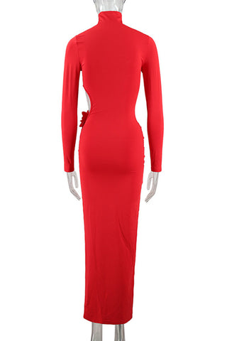Mock Neck Cutout Slit Bodycon Casual Dress
