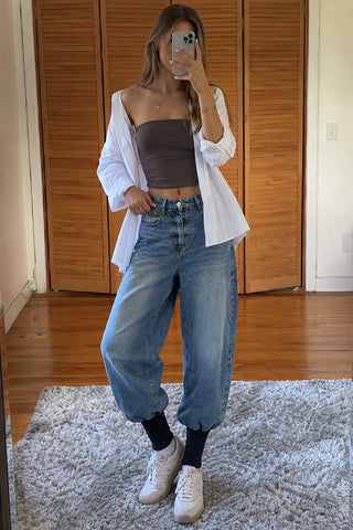 High-Waist Balloon Leg Denim Jeans