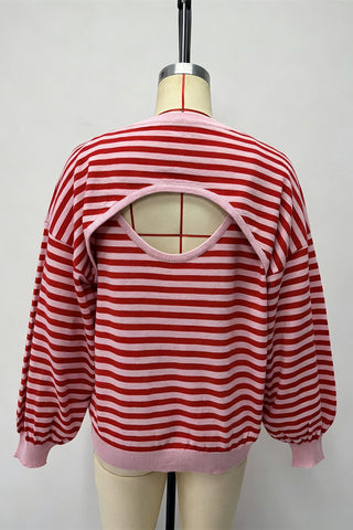 Striped Open Back Long Sleeve Sweater