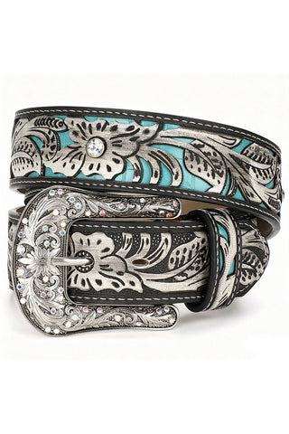 Embossed Floral Rhinestone Western Belt