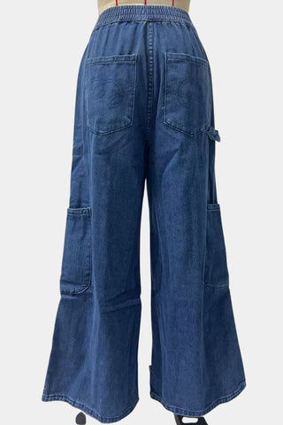 Elastic Waist Wide-Leg Jeans