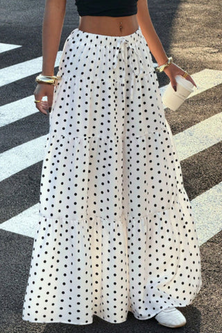 Polka Dot Tiered Drawstring Maxi Skirt
