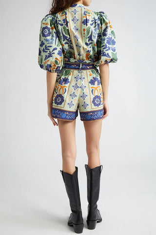 Floral Belted Puff-Sleeve Romper