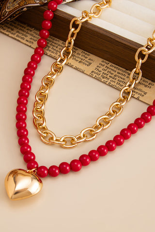 Beaded Toggle Bar Heart Charm Necklace