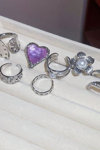 Mixed Metal Floral and Heart Ring Set
