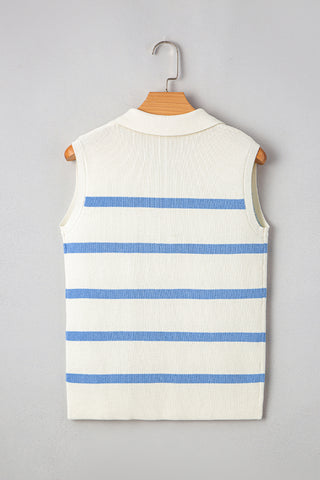 Stripe Split V Neck Ribbed Tank