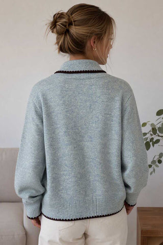 Scallop Trim Mock Neck Button Cardigan