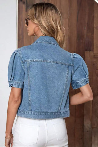 Puff Sleeve Crop Denim Jacket