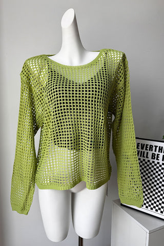 Long-Sleeve Crochet Knit Top