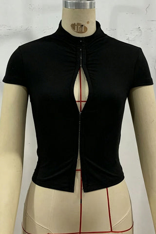 Front Hook Short Sleeve Crop Top
