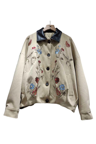 Floral Detail Contrast Collar Jacket