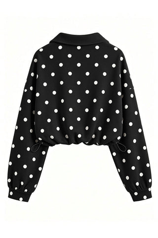 Polka Dot Half-Zip Crop Sweatshirt