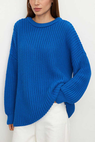 Textured Knit Crew Neck Oversized Sweater