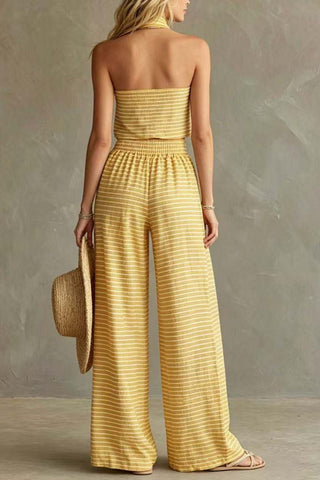 Striped Tube-Top High-Waist Pants Set