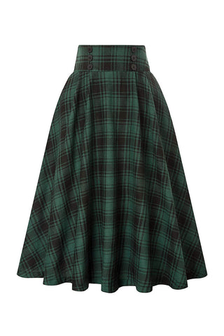 Plaid High-Waist Button Midi Skirt