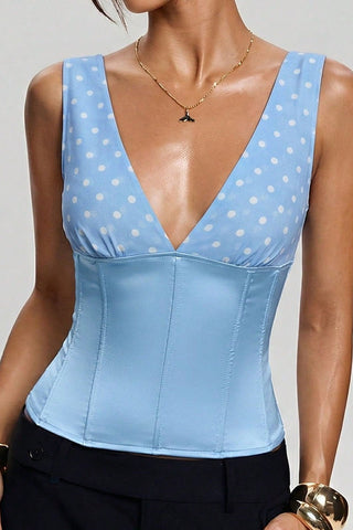 Polka Dot V-Neck Corset Tank Top