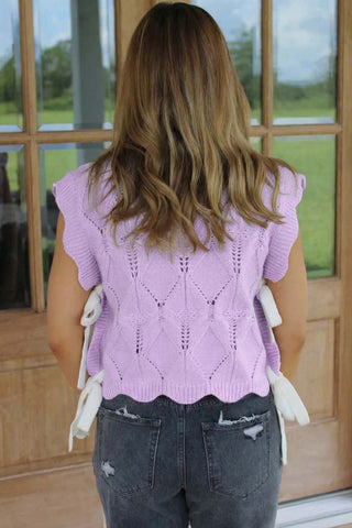 Pointelle Knit Scalloped Trim Sweater