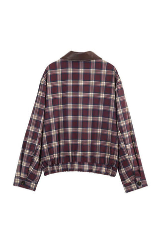 Plaid Zip-Up Jacket with Contrast Collar
