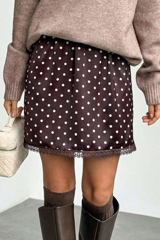 Polka Dot Mini Skirt with Lace Trim