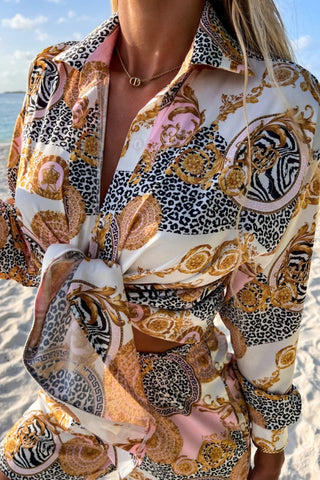 Printed Button-Front Short Set