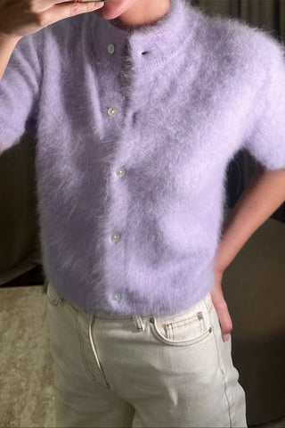 Mock Neck Short Sleeve Button Front Cardigan