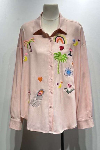 Patterned Button-Front Blouse
