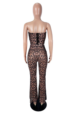Sheer Lace Sweetheart Flare Pants Set