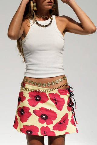 Floral Print Side Tie Mini Skirt