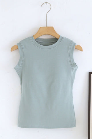Ribbed Round Neck Sleeveless Tank