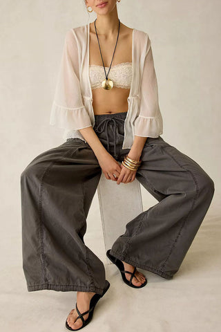 Drawstring Elastic Waist Wide Leg Pants