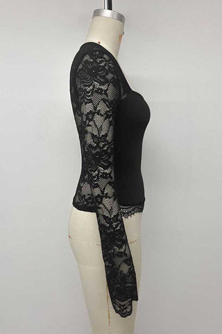 Lace Sleeve Square Neck Crop Blouse