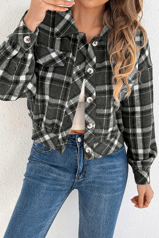 Plaid Button-Front Collared Jacket