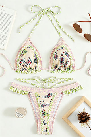 Patterned Triangle Bikini Set