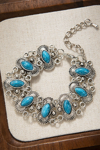 Oval Stone Filigree Link Chain Bracelet