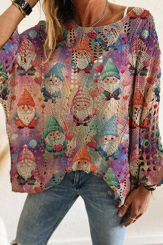 Holiday Tree Print Hollow Knit Sweater