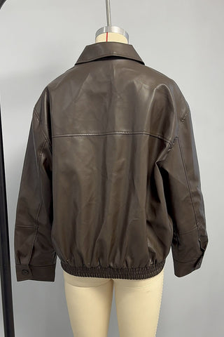 Zip-Up Collared Faux Leather Jacket