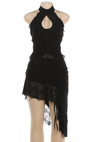 Halter Neck Skirt Set with Asymmetrical Hem