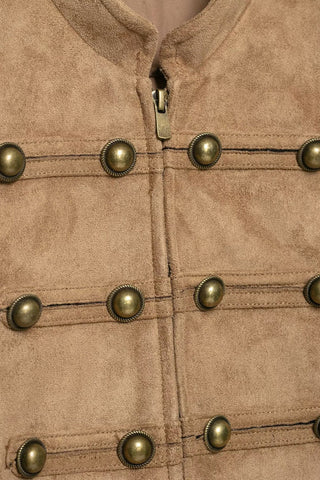 Military Button Mock Neck Cropped Jacket